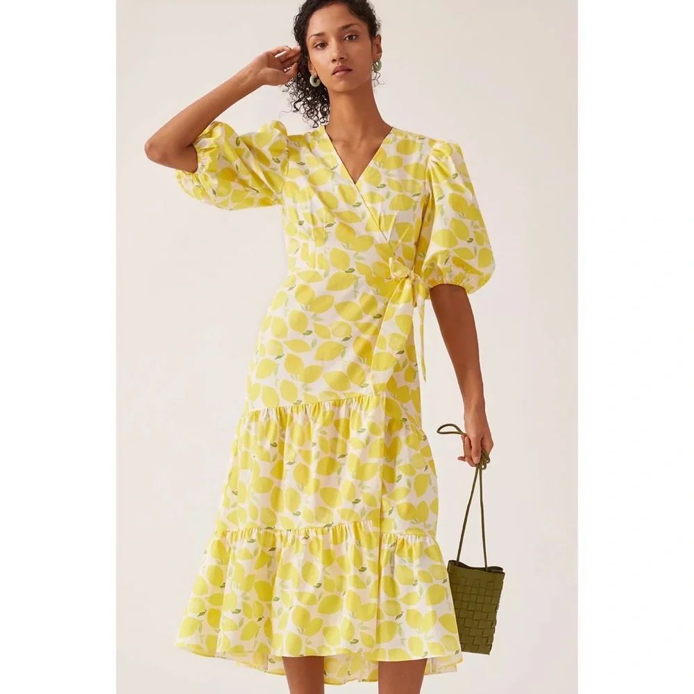 Anthropologie Hutch V-Neck Tiered Wrap Midi Dress